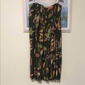 Hammer Elegant Viscose Green Floral pleated fronm buttons midi Skirt size 46